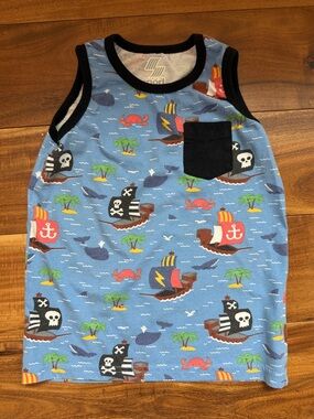 Sporto Blue Toddler Tank with Black Trim and Pirate Ship Print